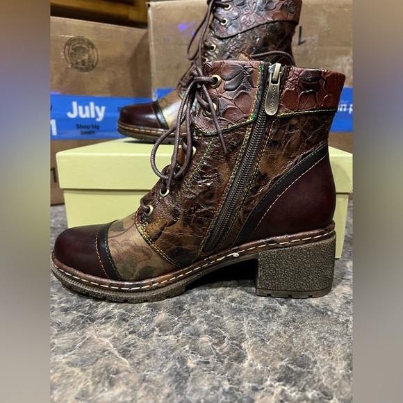 L'Artiste 37 7 Leather Lace-Up Boots Fallinluv Brown Renaissance Boho Hippie 7 - Picture 1 of 10